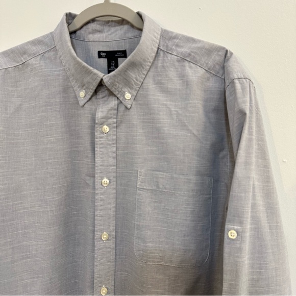 GAP Men's Button Down Blue Striped XL Slim Fit Long Sleeve Chest Pocket Shirt - Picture 2 of 11